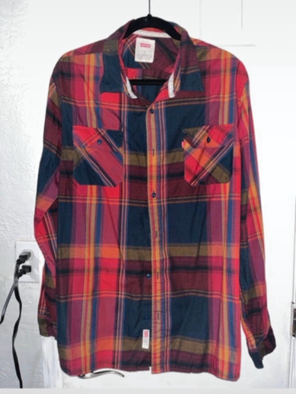 Levi's Red, Navy & Yellow Plaid Button-Down Shirt